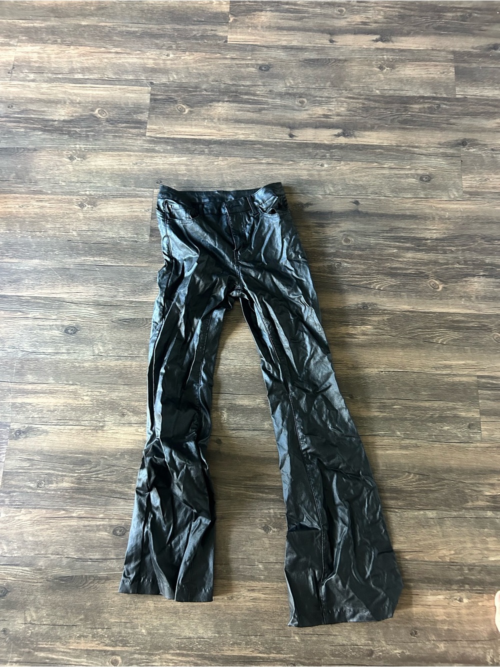 Kids Black Faux-Leather Flared Pants